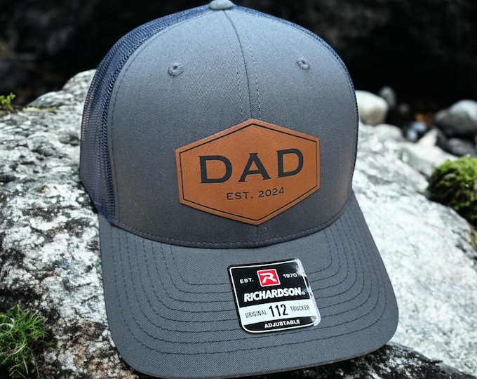 Personalized Dad Patch Hat, Dad Birthday Gift, New Dad Gift, Gift For Husband, Trucker Hat, Leather Patch Hat, Custom Hat, New Dad Present