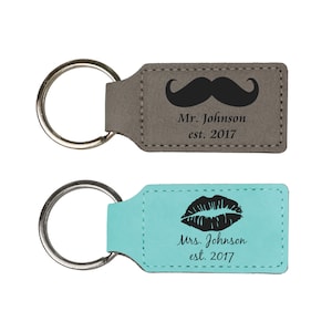Mr & Mrs Vegan Leather Keychain Set-Engraved-Customized with Name-Christmas Gift-Gift for him-Gift for her-Wedding Party Gift