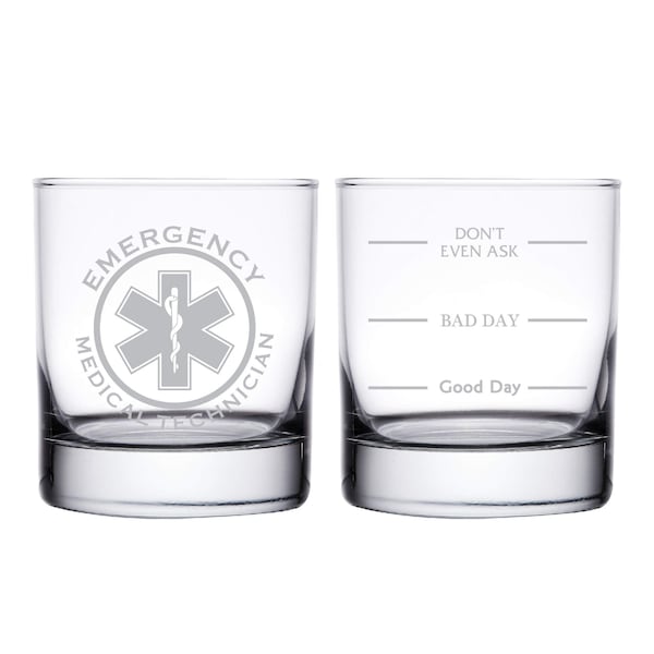 EMT Whiskey Glass -Old Fashioned Glass -Funny Personalized Etched Glasses- Gift for Emergency Medical Technician - Gift for EMT