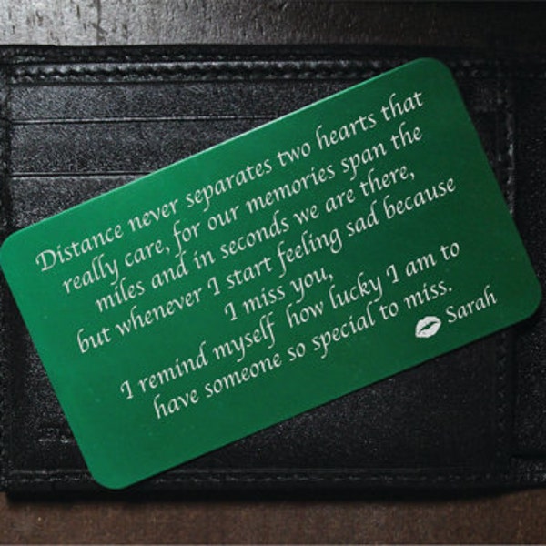 FREE SHIPPING!!! Personalized Wallet Card Green, Etched Wallet Insert, Metal Wallet Card, Valentines Day Gift, Anniversary Gift,Etched Photo