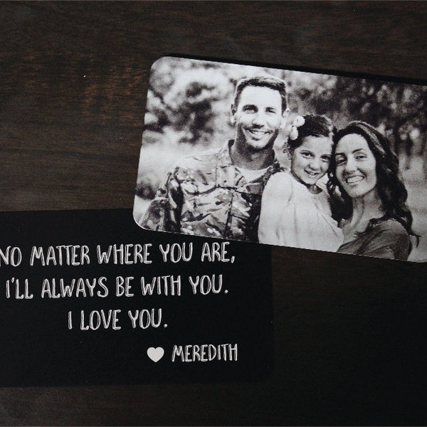 FREE SHIPPING!!! Personalized Wallet Card Black with Free Gift Box, Etched Wallet Insert, Metal Wallet Card, Anniversary Gift, Etched Photo