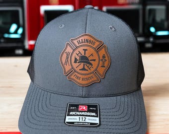 Fire Department Hat | Custom Leather Patch, Firefighter Gift, Volunteer Firefighter, Station Gear, Firefighter Hat, Firefighter