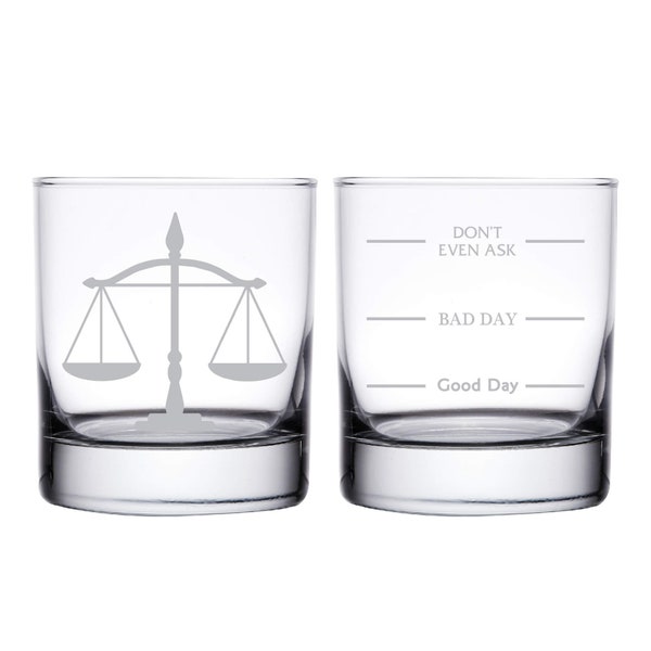 Lawyer Whiskey Glass-Old Fashioned Glass -Funny Personalized Etched Glasses- Gift for Lawyer- Gift for Judge- Scales of Justice