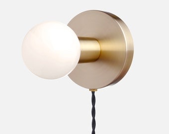 Minimal Wall Sconce Plug-in Light - Solid Brass, Modern, Mid-Century, Industrial, Period Lighting, Vintage