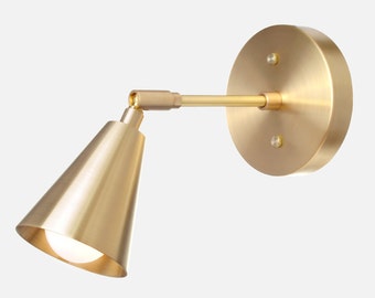 Solid Brass Shade Sconce Light - Adjustable, Articulating, Modern, Minimal, Mid-Century, Industrial, Period Lighting, Vintage