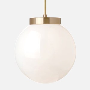 Glass Globe 10 Pendant Light with Stem Solid Brass, Hand Blown Glass, Minimal, Modern, Mid-Century, Industrial, Period Lighting, Vintage image 1