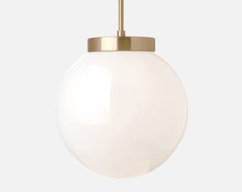 Glass Globe 10" Pendant Light with Stem - Solid Brass, Hand Blown Glass, Minimal, Modern, Mid-Century, Industrial, Period Lighting, Vintage