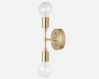 Double Bulb Sconce Light - Solid Brass, Minimal, Mid-Century, Industrial, Period Lighting, Vintage