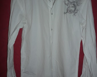 Versace Jeans Couture white mens cotton shirt with dragon picture rare vintage sz Small made in Italy