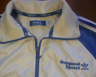 Vintage Adidas oiriginal sport Trainer Sweater White blue  unisex medium large