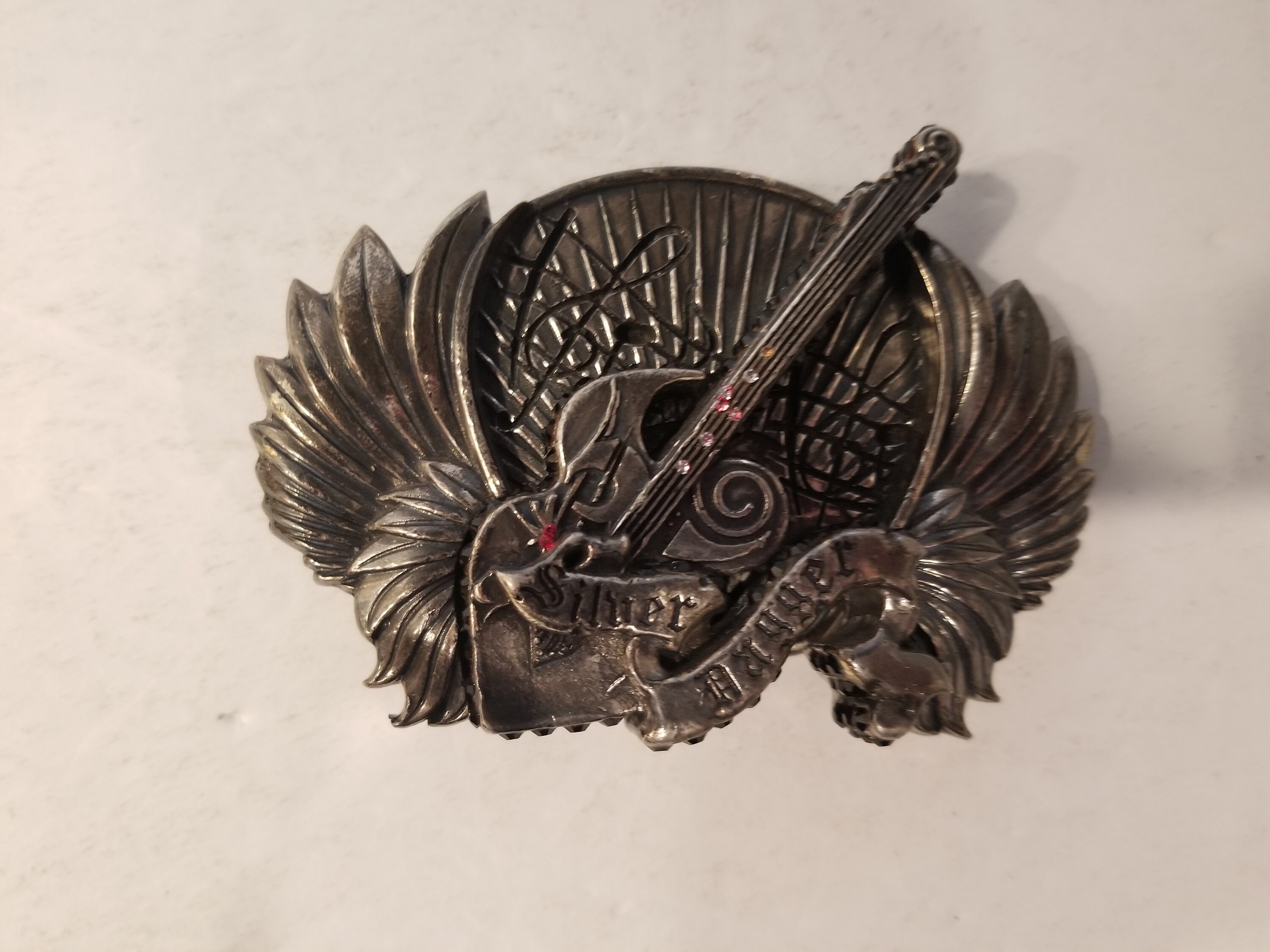 SILVER DAGGER Belt Buckle Vintage, Dragon Crystals Color Silver And Black. vintage dark fantasy belt buckles i main image 2
