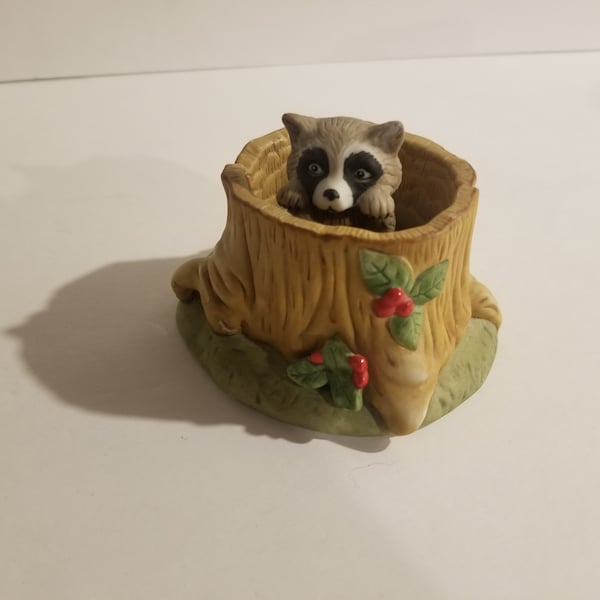 Woodland Surprises (Racoon) by Jacqueline B Smith - Hand Painted Franklin Porcelain 1984