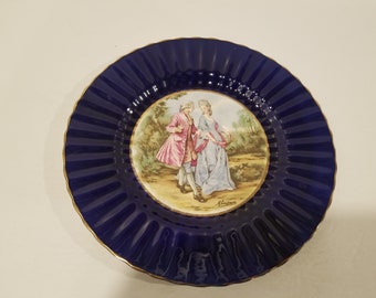 Vintage Royal Victoria Wade Pottery Dinner Collector Plate, azul cobalto con adornos dorados, Inglaterra, años 20
