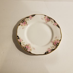 Rare - Crownford Staffordshire Queens China - Midnight Rose 8 inch Salad Plate Bone China England