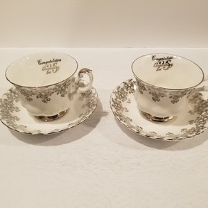 2 - Royal Albert 25th Anniversary Tea Cups & Saucers England Bone China