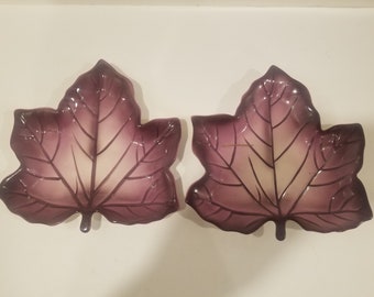 2 - Avon Maple Leaf Serving Plates (Purple) 8"