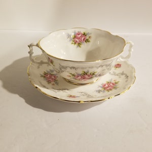 Royal Albert Tranquility 2 Handled Soup Bowl and Saucer England Bone China