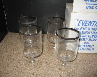 Art Deco Platinum Banded Water Glasses - Set of 8