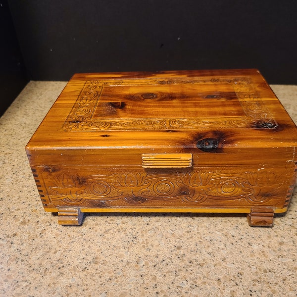 Vintage Miniature Cedar Chest Hope Chest Jewelry Box VGUC