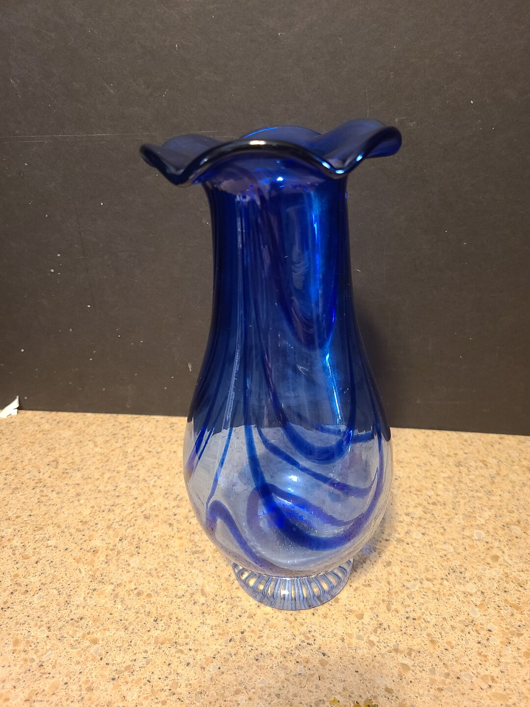 Vintage Cobalt Blue Swirl Glass Vase Unmarked 10 Tall Etsy
