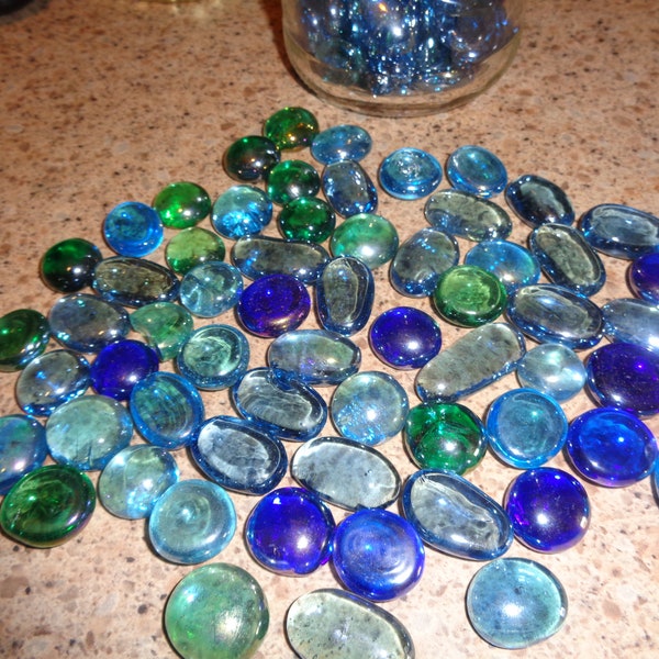 Vintage blue glass reflector stones, jewels-Assorted colors & sizes VGUC