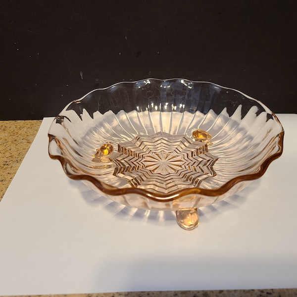 Depression Pink Glass Footed Trinket, Candy Dish Scallop Top Vintage (Eb-TW)