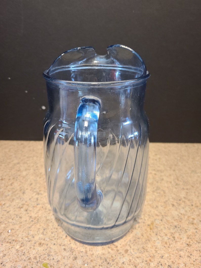 Vintage Anchor Hocking Glass Pitcher Ice Lip Blue Optic Twisted Swirl 9 3 4 H Eb Tw Etsy