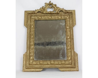 Antique French Gilded Mirror with carved detail Louis XVI, French Mercury Glass Gilded Wood Mirror.