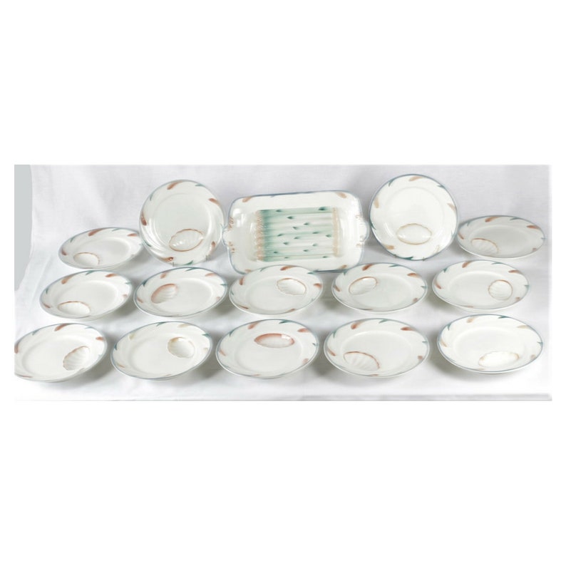 Asparagus Plates // Asparagus Service // French Sarreguemine Asparagus Serving Set 14 Plates and Serving Dish // Digoin & Sarreguemines image 1