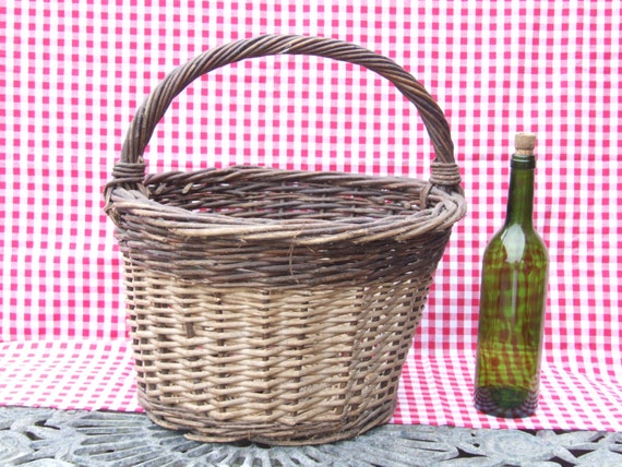 Large French Mushroom Collecting Wicker Basket//Ha