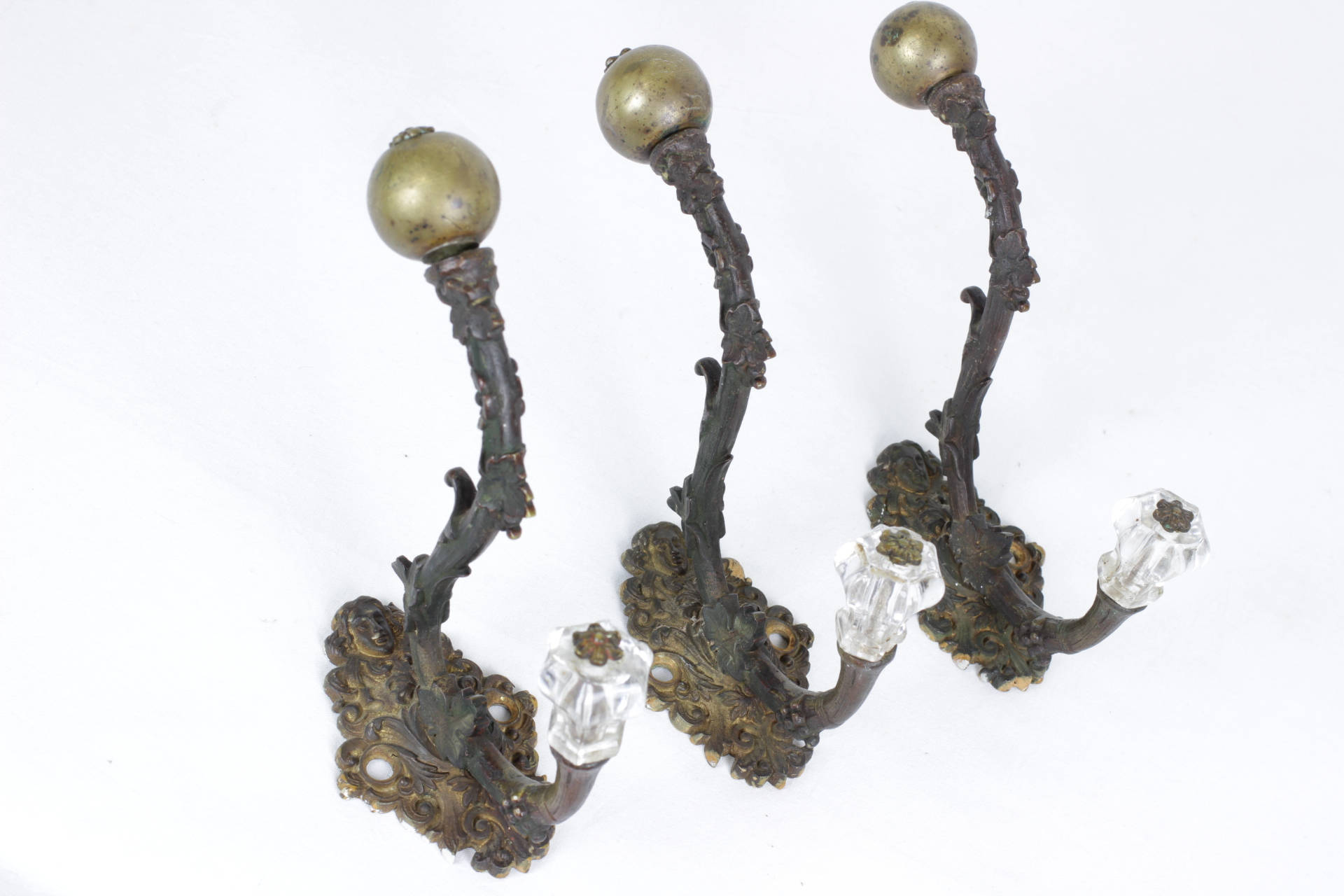 Superbes Crochets Antiques de Manteau // Bronze et Verre Renversants Français Manteau