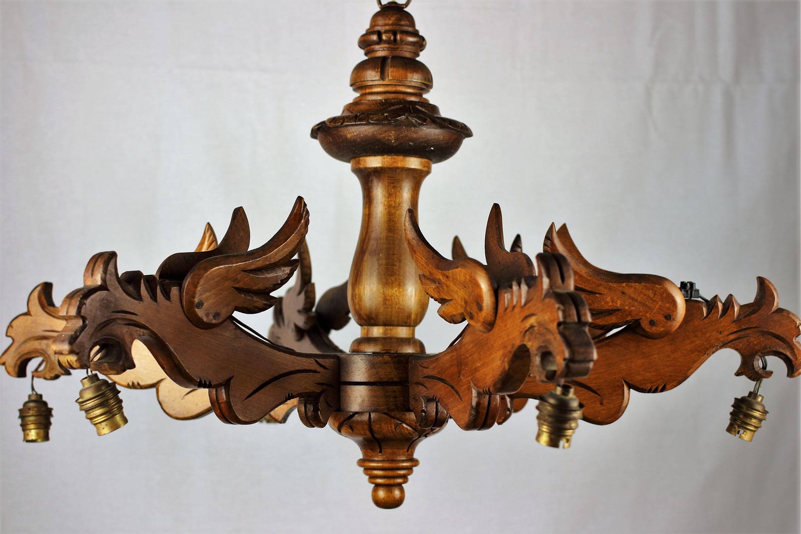 Dragon Light, Vintage French Solid Wood Dragon Chandelier, Griffin