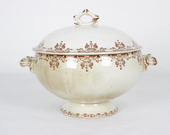 Antique French Soup Tureen // Sarreguemines soup Tureen  // Mignon // Transferwear // Transfer wear