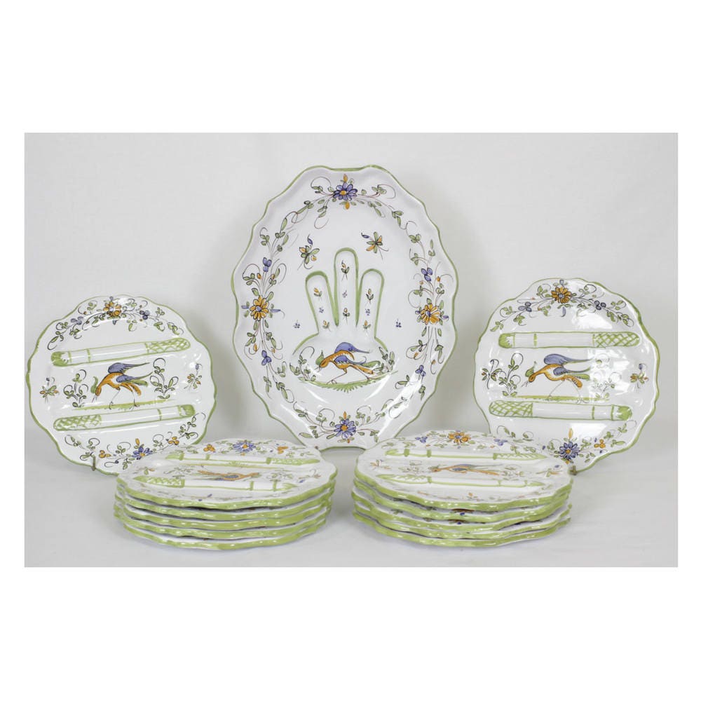 Assiettes d'asperges // Assiette de Portions Martres Tolosane Français Ensemble Majolica 12 Assiette
