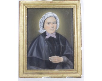 Antique French Portrait of French Lady 1862, Pastel Portrait .