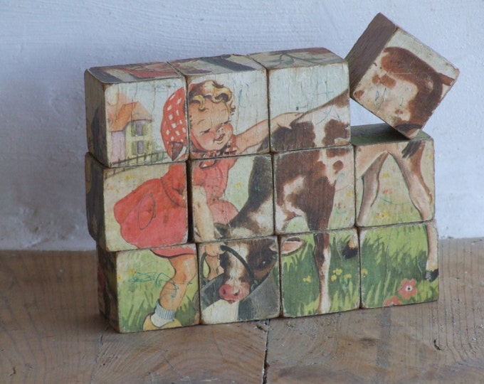 Antique Wooden Puzzle Blocks//picture Blocks. Etsy