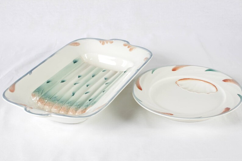 Asparagus Plates // Asparagus Service // French Sarreguemine Asparagus Serving Set 14 Plates and Serving Dish // Digoin & Sarreguemines image 7