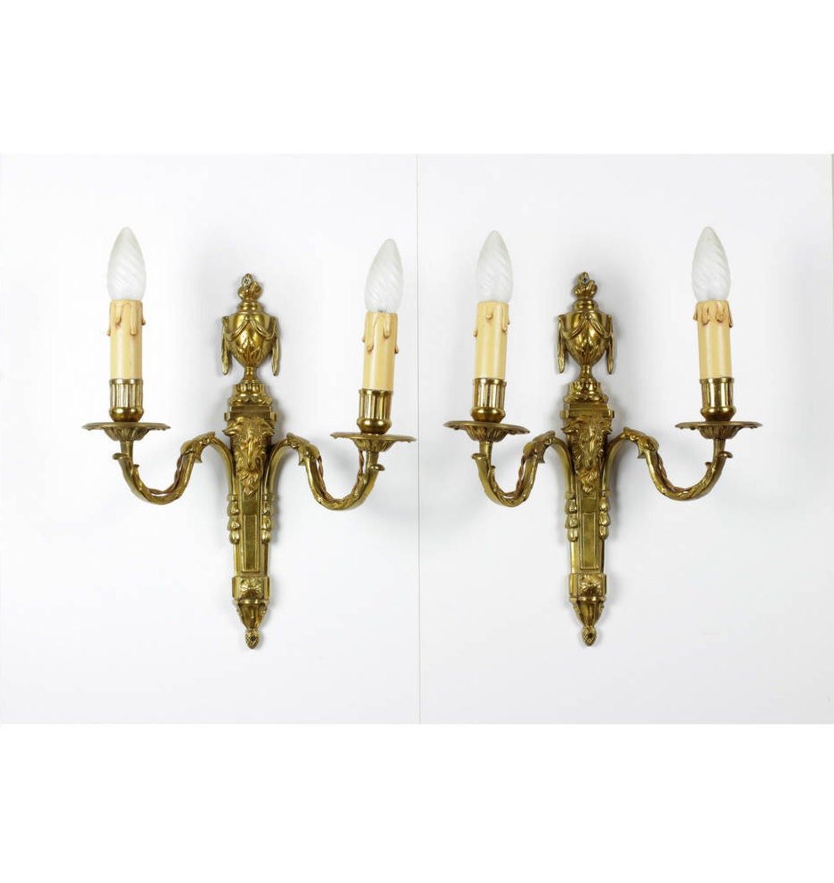 Louis Xvi Wall Sconces// Gilt Bronze//Pair Ormolu Lights// With Rams Head & Urn//Ormolu Sconces//Gil