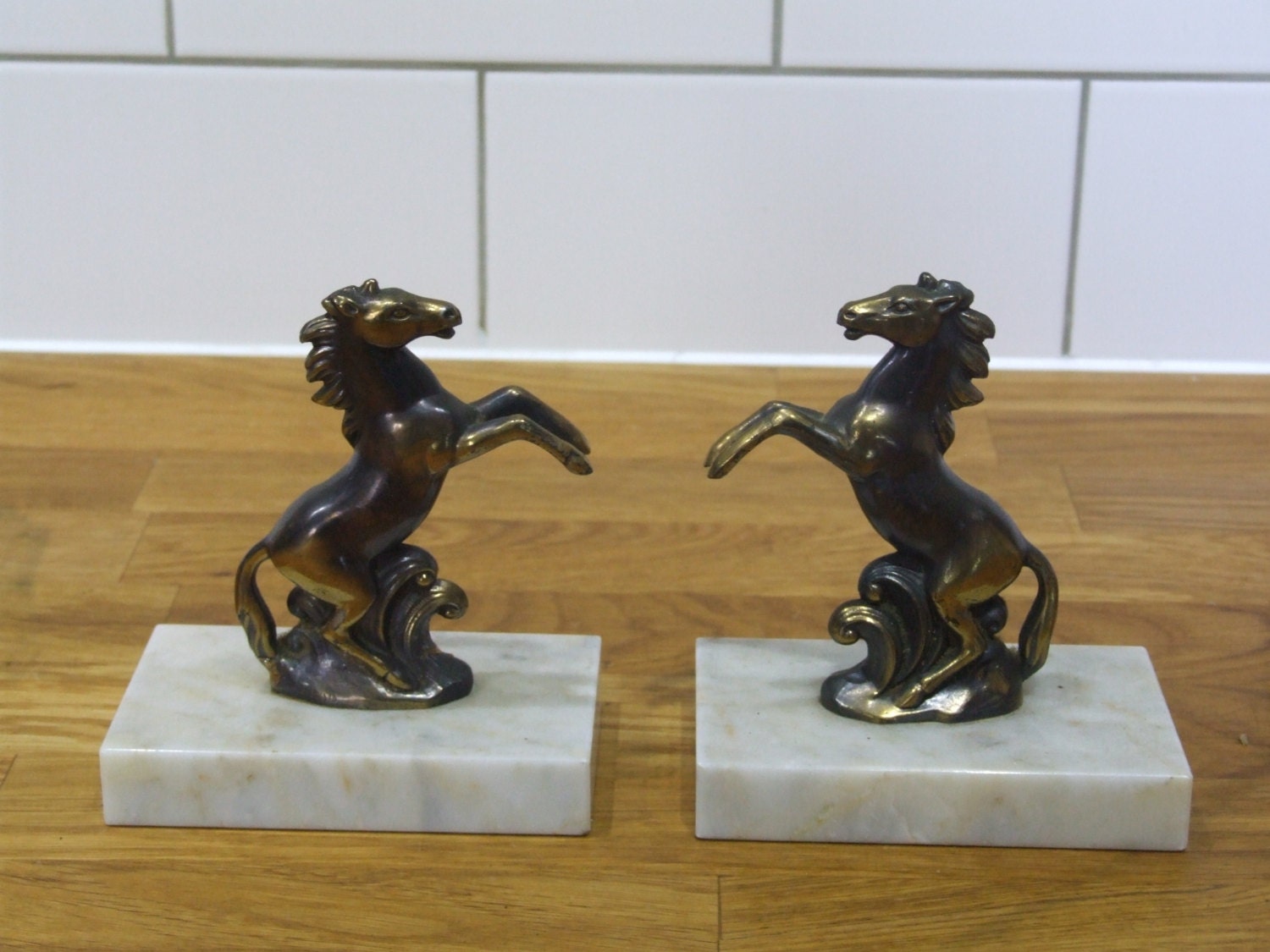 Horse Bookends // Français Art Déco Horse On Marble Bases