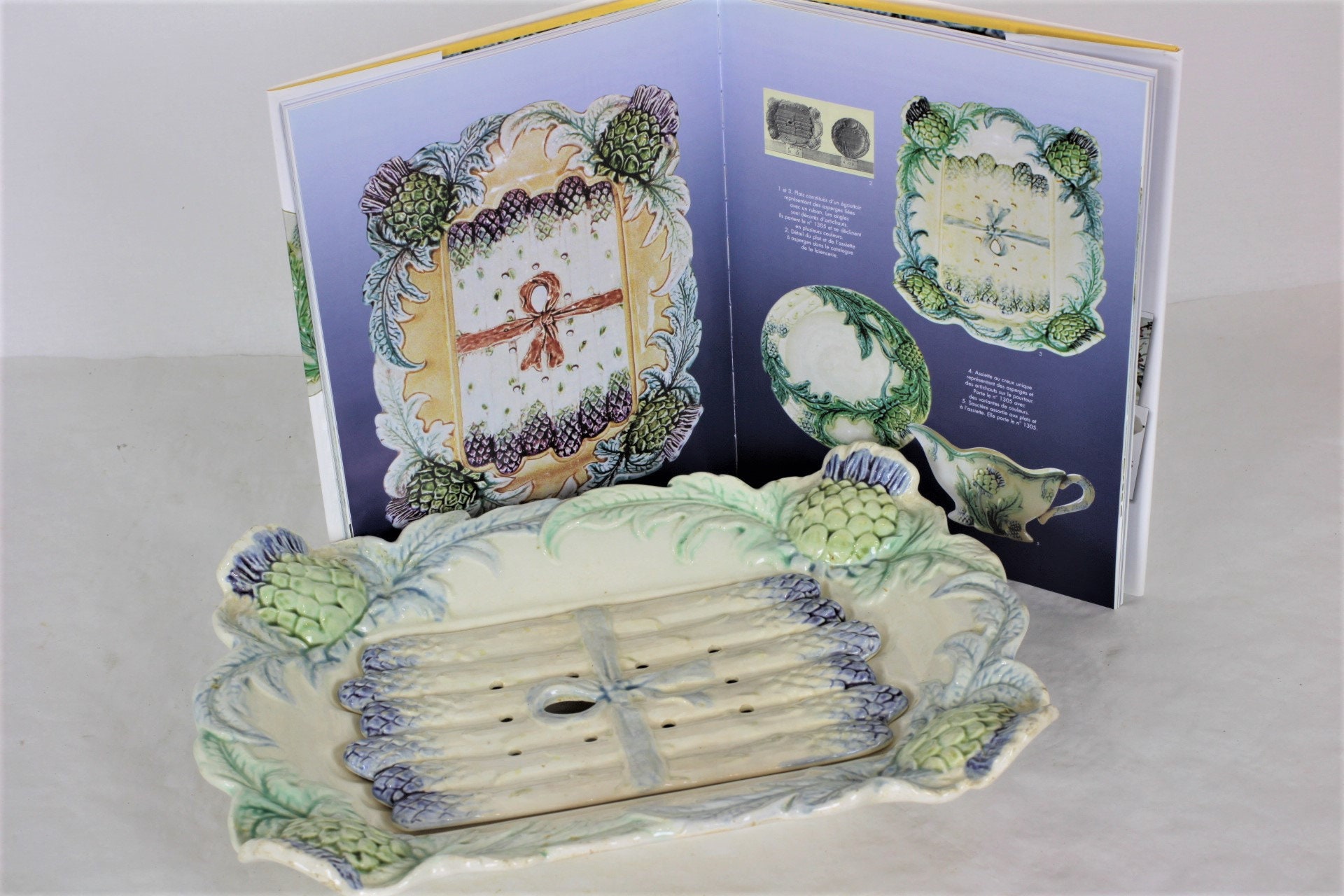 Assiette de Service d'asperges Français Antique, Assiette d'asperges, Plat d'asperges