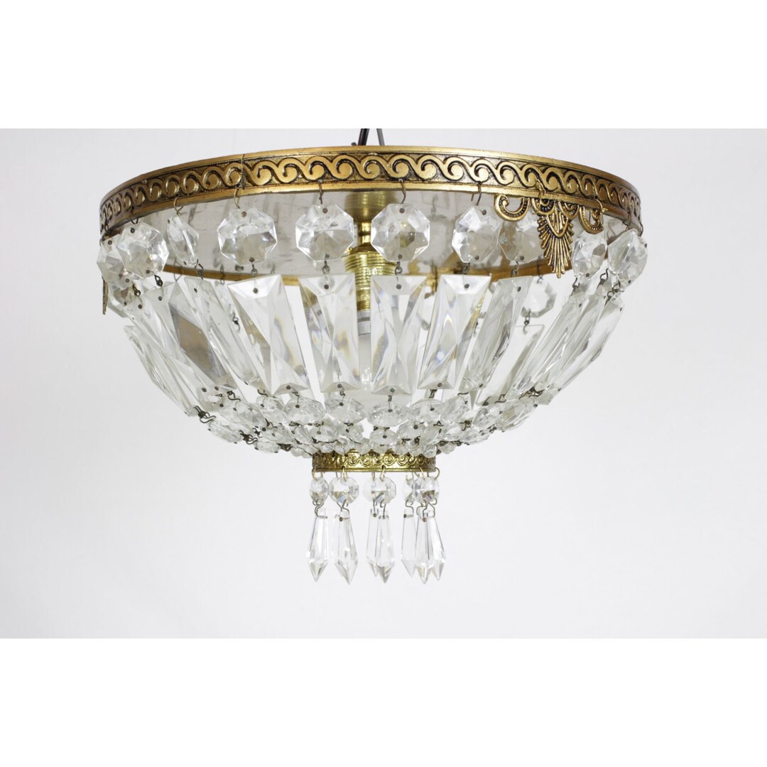 Bag Chandelier French Crystal Flush Mounted Ceiling Light. Flush