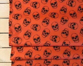 Skulls in Orange - Drop Dead Gorgeous Collection from Theresa Chan for Paintbrush Studio Fabrics 100% Cotton