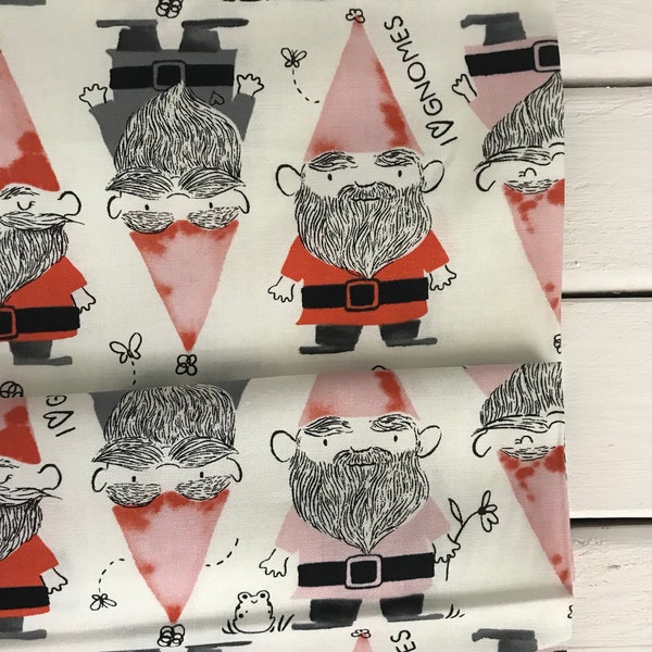 Front Yard Collection ~ Gnomes Red ~ 100% Cotton ~ Sarah Watts for Cotton + Steel