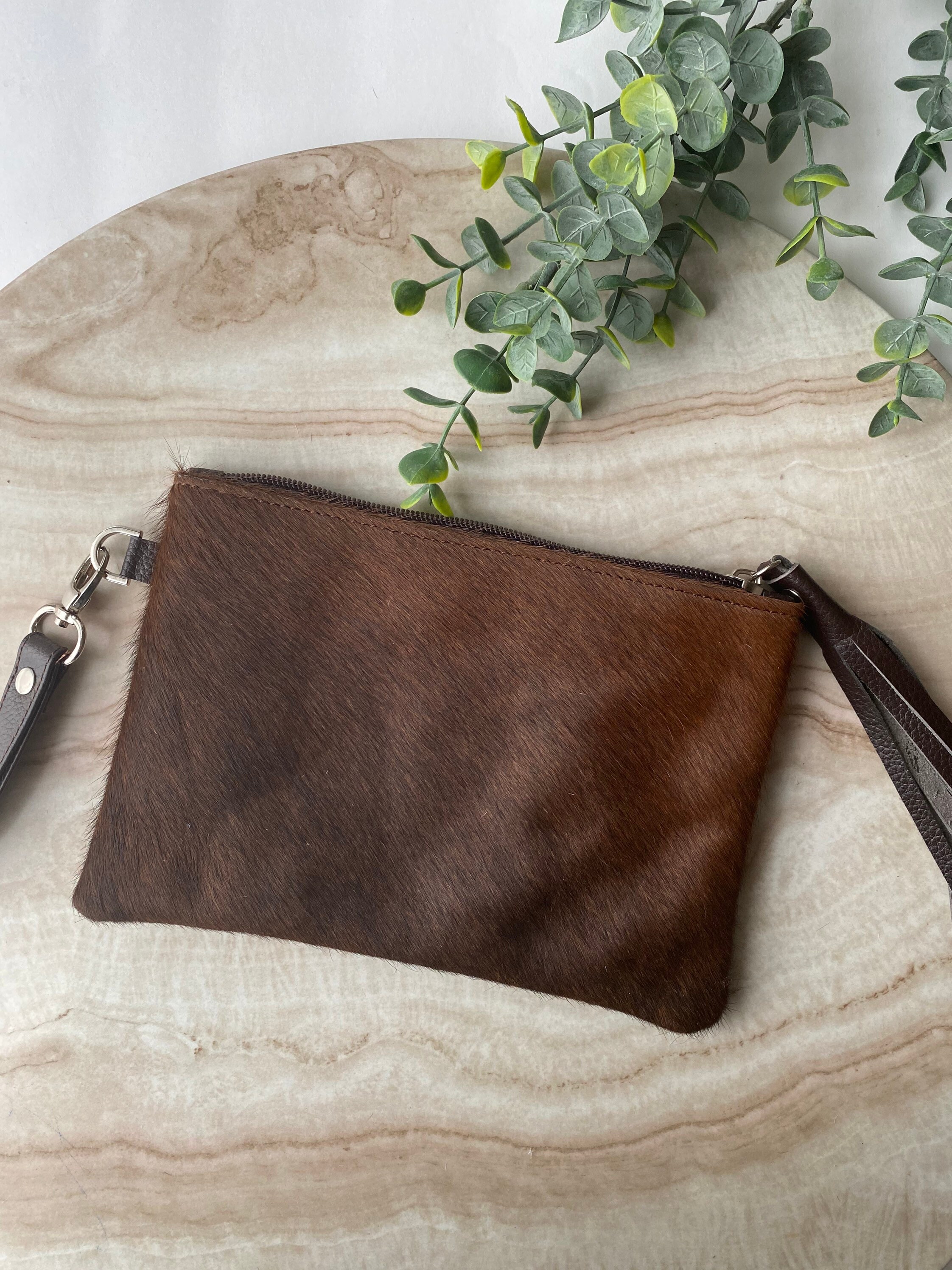 Cowhide Wristlet Clutch Real Leather Wristlet Double Sided Etsy