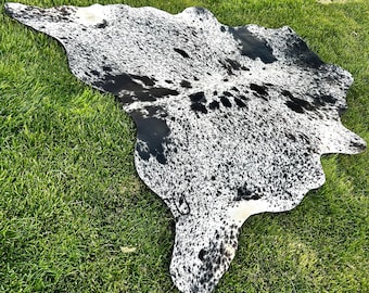 Tappeto in vera pelle di mucca con pelo brasiliano nero sale e pepe, tappeto in pelle di mucca maculata