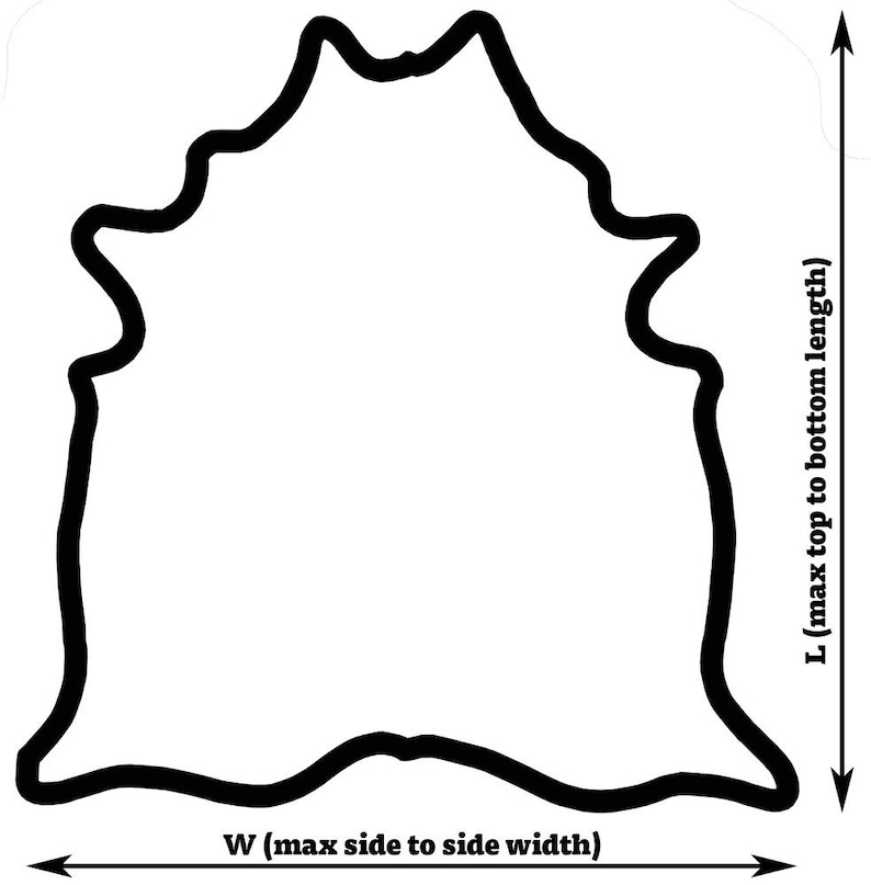 Pu&ograve; includere: Diagramma che mostra le misure di un pezzo di pelle. La lunghezza &egrave; misurata dalla parte superiore alla parte inferiore della pelle, e la larghezza &egrave; misurata da un lato all'altro.