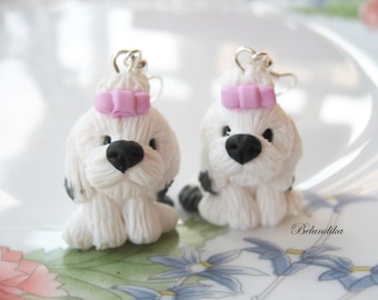 Bichon Havanese earrings Polymer Clay Dog Fimo Bichon Havanese Earrings