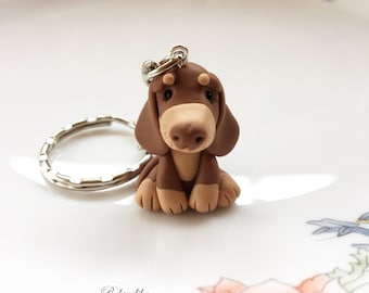 Choco & tan dachshund keychain,polymer clay,Dachshund,dog,Fimo