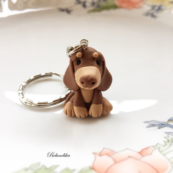 Choco & tan dachshund keychain,polymer clay,Dachshund,dog,Fimo