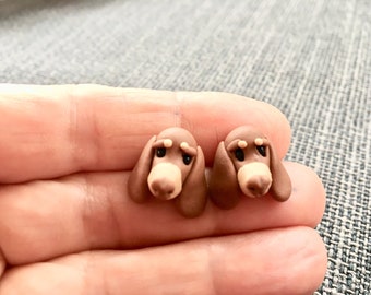 Dachshund Stud Earrings Polymer Clay,Choco and tan dachshund,Stainless Steel,Studs,Polymer clay jewelry,Unique handmade jewelry,Cute